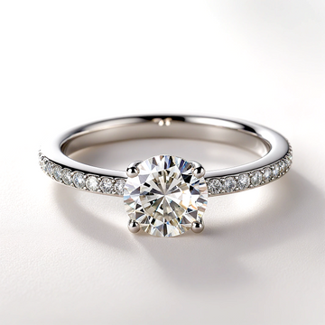 A moissanite solitaire ring in sterling silver