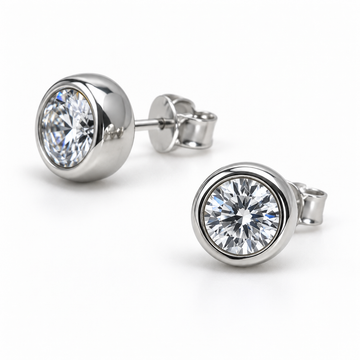 Bezel Set Moissanite Stud Earrings for Women - Moonlit