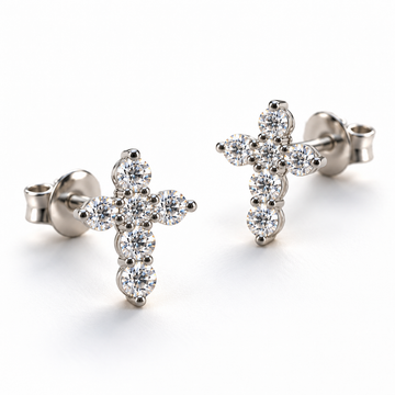 Cross Moissanite Stud Earrings for Women - Divine Grace