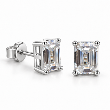 Emerald Cut Moissanite Stud Earrings for Women - Grace