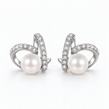 Pearl Embrace Moissanite Heart Stud Earrings