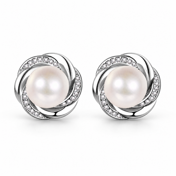 Blossom Swirl Pearl and Moissanite Stud Earrings