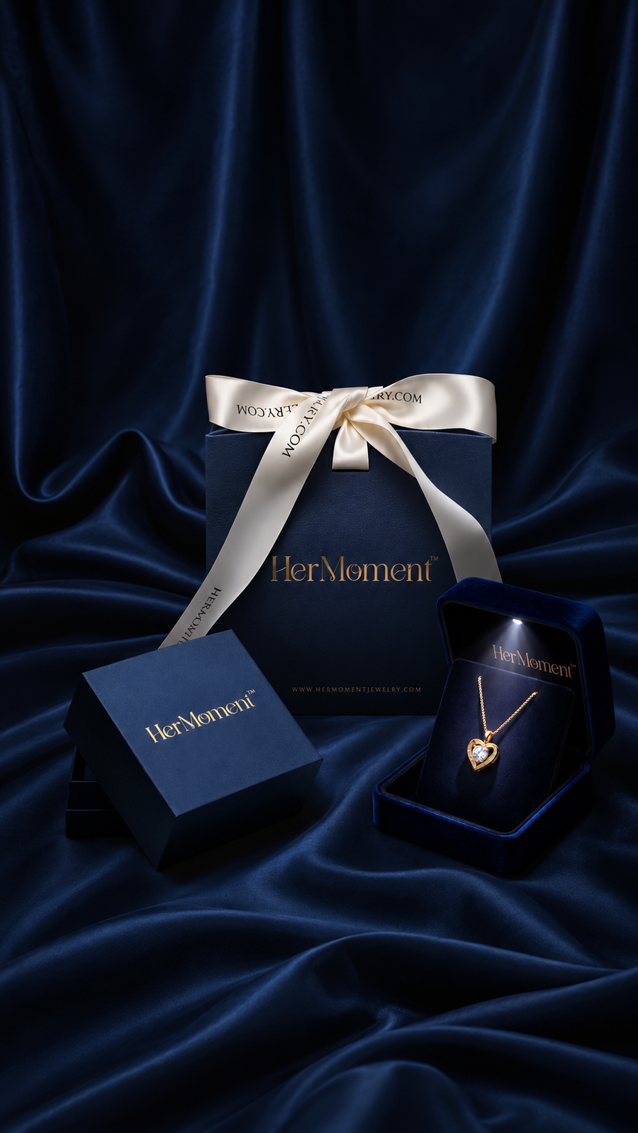 The signature HerMoment gift box with a satin ribbon