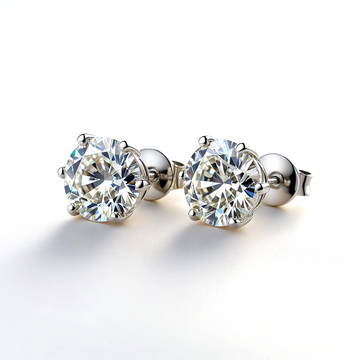 Pair of moissanite stud earrings shown from the side with the screw back posts
